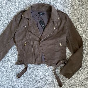 Ride With Me Dark Grey Vegan Suede Moto Jacket